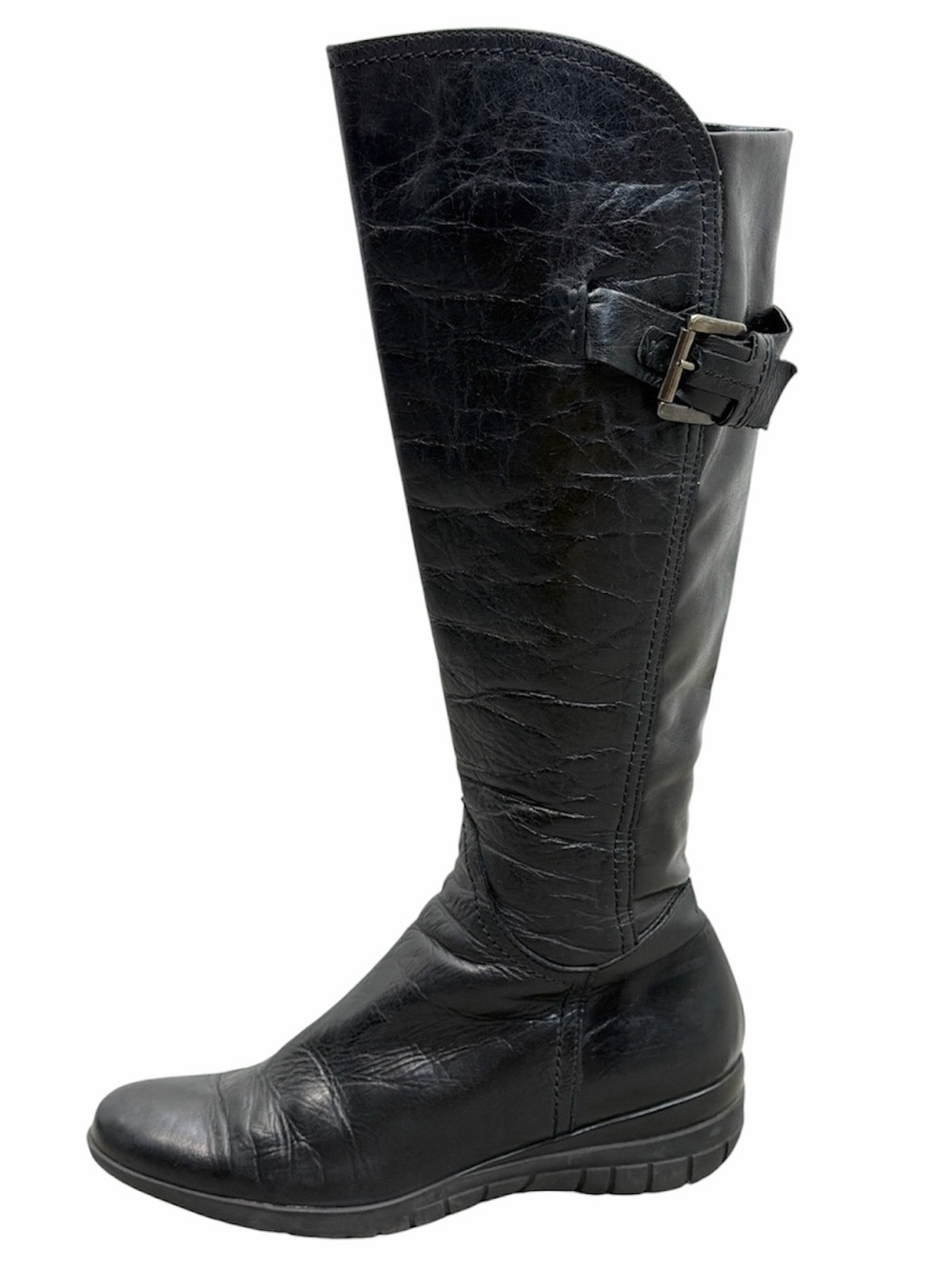 Browns black crinkle leather Italian artisan comfort wedge tall riding boots 39